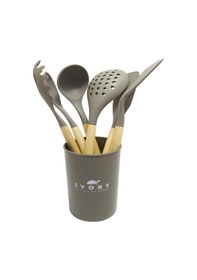 Resim Ivory Doğal Bambu Saplı %100 Silikon Mutfak Seti 6 Parça Kahve 