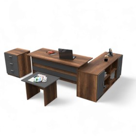 Resim L'occi Concept Diego Abcf Ofis Masa Sehpa Keson Dolap 4'lü Büro Masa Takımı Barok-antrasit 