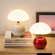 Resim Kablosuz Mantar Lambası, Metal Taban, Beyaz Abajur, USB, Dekoratif Ortam Işığı, LED Masa Lambası, Masa Lambası, Pembe/Sarı/Kırmızı Renklerde Mevcut. Yatak Odası/Oturma Odası/Çalışma Odası/Ofis vb. için Uygun, İdeal Doğum Günü Hediyesi/Tatil Hediyesi, Sevgililer Günü/Noel/Halloween 