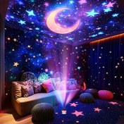 Resim 1 adet renkli rüya USB lambası - yıldız ve ay projeksiyonlu gece ışığı atmosferi - dönebilir - yatak odası, oturma odası, tatil partisi için uygun fantastik atmosfer, USB arayüzüne takılabilir kullanım, Noel ve Cadılar Bayramı atmosfer dekorasyon gece lambası 