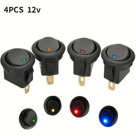 Resim Araba Aksesuarları için 4 adet AÇIK/KAPALI 12V Yuvarlak Rocker Dot LED Işıklı Gece Anahtarı 
