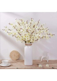 Resim Yapay Çiçek Bahardalı Japon Kiraz Çiçeği 7 Dallı 57cm Beyaz Yeşil 