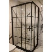 Resim Özel Duş Özelduş 80*80 cm Siyah Profil Siyah Çizgili Baskı Desen H180 cm 