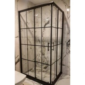 Resim Özel Duş Özelduş 80*80 cm Siyah Profil Siyah Çizgili Baskı Desen H180 cm 