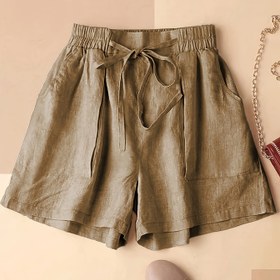 Resim Kadınlar için Rahat Bağcıklı Şortlar Cep ile - Hafif Gri, %100, Rahat ve Nefes Alabilir, Bahar/Yaz/Sonbahar için, Rahat Kesim, Günlük Giyim Şortları | Bağcıklı Bel Bandı | Şortlar 