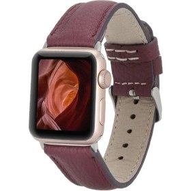 Resim Apple Watch Uyumlu Deri Kordon 42-44-45MM Fl6 Bordo 