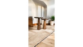 Resim Wood Ahşap 2'li Set Konik Mantar Yan Sehpa Modern Fiskos / Ceviz Renk / Zigon Sehpa Vernikli 