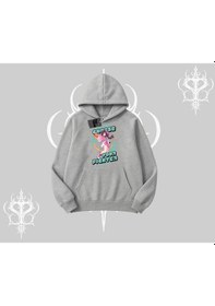 Resim Kapşonlu Sweatshirt Oversize Anime Kız Desenli Japon Stil Gri 
