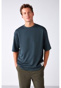 Resim Grimelange Joel Erkek %100 Organik Pamuklu Kalın Kumaşlı Özel Dokulu Etiket Detaylı Oversize Yeşil T-shirt 