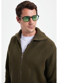 Resim Tudors Erkek Slim Fit Dik Yaka Fermuarlı Haki Düz Hırka-42317 Haki 