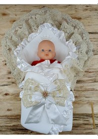 Resim Sahra Soylu Rose Bebek Kundağı Unisex Bebek Dış Kundak Battaniyesi Hastane Çıkışı Kundak Battaniye Altın 