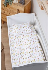 Resim Organik Bebek Boy Lastikli Çarşaf Seti 60x120 - Ördek Ve Tavuk Düşleri 