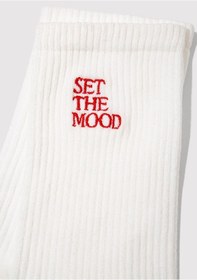 Resim Mavi - Set The Mood Nakışlı Beyaz Soket Çorap 1913920-620 Beyaz 