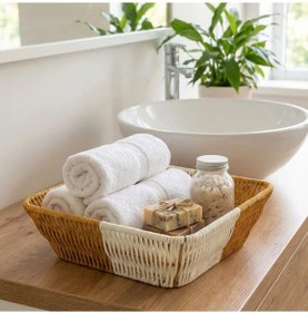 Resim Kare Çift Renkli Plastik Rattan Ekmek Ve Meyve Sepeti - Çok Amaçlı Banyo Ve Mutfak Düzenleyici - Yık Çok Renkli 