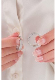 Resim 925 Ayar Gümüş 20 Mm Beyaz Zirkon Taşlı Yıldız Detaylı Halka Küpe 