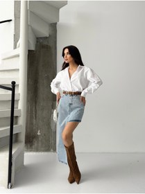 Resim KENE JEANS KADIN YAN ASİMETRİK KESİM KOT ETEK 