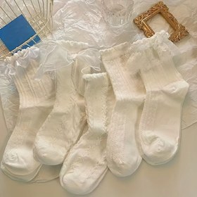 Resim 5 Çift Kurdele Süsü Dantel Çorap, Tatlı JK Japon Tarzı Orta Boru Çorap, Kadın Çorap ve Çoraplar 