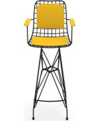 Resim Knsz kafes tel bar sandalyesi 1 li zengin syhsrı kolçaklı sırt minderli 75 cm oturma yüksekliği ofis cafe bahçe mutfak 