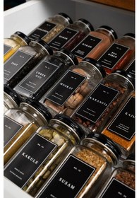 Resim 36'lı Şeffaf Kristal Plexi Standlı Cam Baharatlık Seti Siyah Kapak Ve Etiketli Baharatlık Mh03syh36 Siyah - Şeffaf 