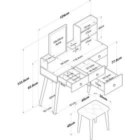 Resim Rani BJ101 Makyaj Masası 5 Çekmeceli Raflı Aynalı Takı Düzenleyici Puf Takım Beyaz 