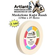 Resim Maskeleme Bandı Kağıt Bant 12 Mm 25 Metre 6 Adet Boya Bantı Maskeleme Kağıt Bant Duvar Yağlı Boya Badana 