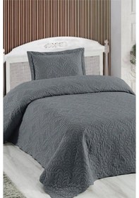 Resim Tek Kişilik Düz Renk Kapitone Yatak Örtüsü, Sade Ve Şık Görünüm 175 X 250cm Antrasit 