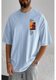 Resim Erkek Beach Baskılı Oversize Tshirt Bebemavi Bebek Mavisi 