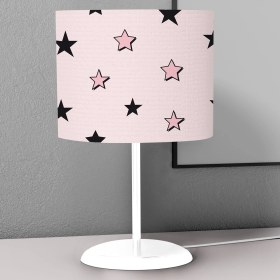 Resim instababyrooms Açık Pembe Yıldız Desenli Çocuk Odası Dijital Baskılı Çocuk Odası Masaüstü Abajur Avize 