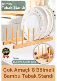 Resim Çok Amaçlı Düzenleyici Bulaşıklık Plak Tabak Kitap Mutfak Organizer 8 Bölmeli Bambu Tabak Standı Diğer 
