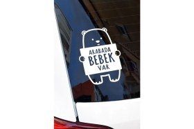 Resim Arabada Bebek Var Ayıcık Araba Sticker 