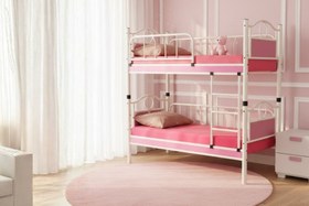 Resim Argimo Zümrüt Bebek Çocuk Odası Ahşap Başlıklı Metal Beyaz Pembe Ranza ve Karyola - 70x130 
