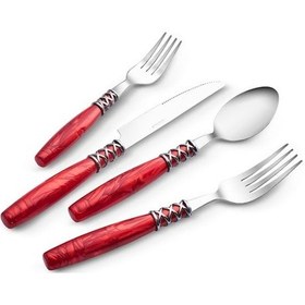 Resim Karaca Lucas Kırmızı 6 Kişilik 24 Parça Çatal Kaşık Bıçak Takımı 