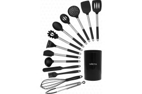 Resim Valletta Mora 14 Parça Paslanmaz Çelik Silikon Uçlu Spatula Mutfak Seti Siyah 
