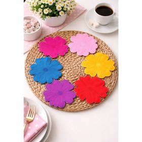 Resim 6 Adet Mix Renkli Yonca Model Kahve Sunum Mendili, Servis Peçetesi, Kokteyl Peçetesi 