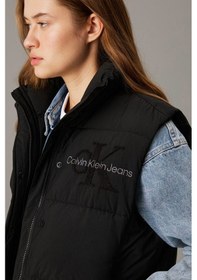 Resim Calvin Klein Sport Full Zip Chenille Logo Puffer Vest Kadın Şişme Yelek Siyah Siyah 