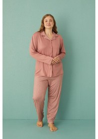 Resim Gd Goldoremi 50851-9 Büyük Beden Kadın Puantiyeli Önden Düğmeli Pijama Takım 001 