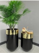 Resim Dekoratif Gold Darbuka Parlak Siyah Saksı 70cm + Sehpa 60cm İkili Set 