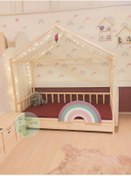 Resim Bir Başka Çocuk Çatılı Gökkuşağı Korkuluklu Montessori Yatak 