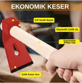 Resim BEYLİNİ 400 GR Çelik Keser Ekonomik Dayanıklı Odun Bahçe Ot Çift Yönlü Ahşap Ergonomik Saplı Profesyonel 