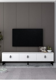 Resim 1380tv180dd-32 Tv Sehpası Beyaz-siyah Gümüş 