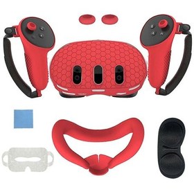 Resim Oculus/meta Quest 3 İçin 7 Parçalı Vr Aksesuarları Seti, Ön Kulaklık Koruyucu Kılıfı, Kontrol Cihazı Tutma Yeri Kılıfı, Lens Kılıfı, Yüz Pedi, Joystick Kapakları Kırmızı 