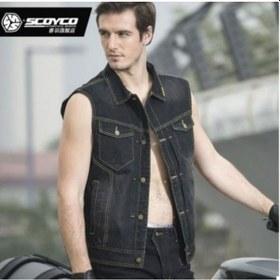 Resim Motoanl Scoyco Dayanıklı Jeans Kot Kumaş 3D Sırt Korumalı Motosiklet Kot Yelek 