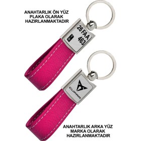 Resim Promosyon Denizi Ön Yüz Cupra Logolu Arka Yüz Plakanıza Özel Pembe Anahtarlık 
