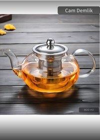 Resim Jet's Home Cam Demlik Borasilikat Demlik Çelik Süzgeçli Çay Demliği Isıya Dayanıklı Bitki Çayı Demlik 800 Ml Şeffaf 