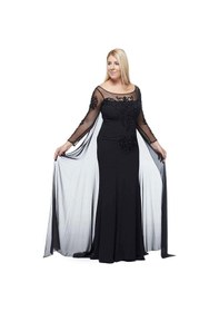 Resim Moda Berray 8028 Uzun Kollu Arkası Şifon Kuyruklu Abiye Elbise Siyah Siyah 