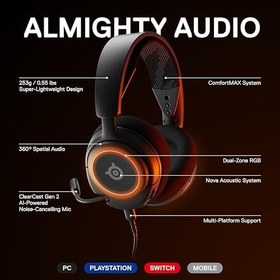 Resim SteelSeries Arctis Nova 3 Multi-Platform Gaming Kulaklık, Hi-Fi Sürücüler, 360 derece Uzamsal Ses, RGB Işıklar, Gen2 Clearcast Mikrofon Standart 
