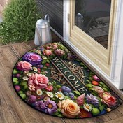 Resim [1000G/M² Ağırlığında Altın Elmas Kadife] 1 Adet 'Hoş Geldiniz' İşaretli Canlı Çiçek Çelengi Desenli Yarım Daire Hoş Geldiniz Paspası, Kaymaz Giriş Paspası, Banyo/Çamaşır Odası/Veranda/Ofis İçin İdeal, Mükemmel Ev Dekorasyonu Ve Oda Dekorasyonu 19*31/23.6*35.4/31*47/47*62 İnç 