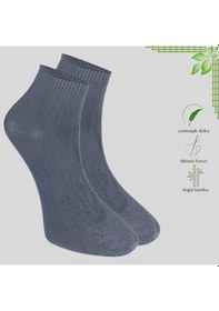 Resim Kral Socks Erkek Bambu Patik Düz Desen Dikişsiz 3 Çift Çorap Füme - Lacivert 
