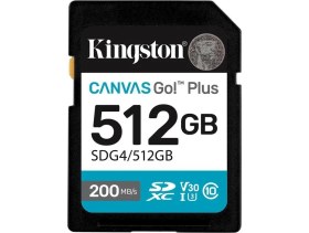 Resim Elba Kingston SDG4-512GB 512GB Sdxc Canvas Go Plus Gen4 200MB-S C10 Uhs-I U3 V30 Hafıza Kartı 