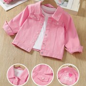 Resim Kızların Pembe Suni Kot Ceketi - Kalp Baskılı, Uzun Kollu, Düğmeli Ön, Kapaklı Cep, Rahat Bahar/Sonbahar Dış Giyim, Beyaz Gömlek ve Çiçek Düzeni, Günlük Kıyafet, Bahar Dış Giyim, Eğlenceli Tasarım, Esnek Olmayan Kumaş 